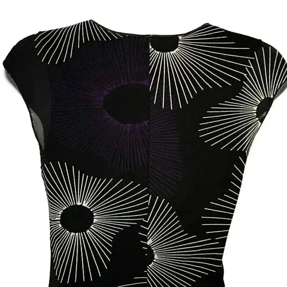 Studio M dress mini size Small black with white and purple print and side tie - Picture 12 of 16